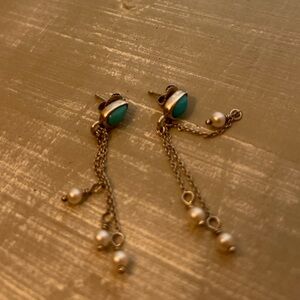 Retired James Avery Santorini Silver, Pearl, and Turquoise Drop Stud Earrings